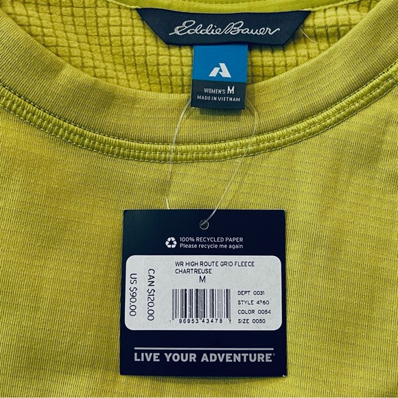 Eddie Bauer High Route Grid Fleece Pullover Chartreuse M NWT - Picture 4 of 10
